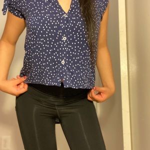 Navy blue & white polka dot blouse
